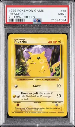 1999 POKEMON BASE SET UNLIMITED YELLOW CHEEKS #58 PIKACHU PSA 9 - Image 1