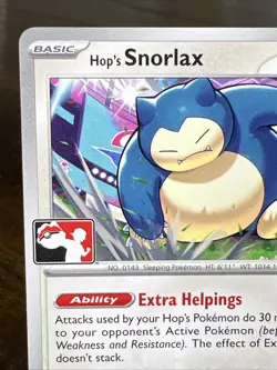 Hop's Snorlax Pokemon Prize Pack Series 7 Promo Pokemon Card NM/LP Stamp - Image 2