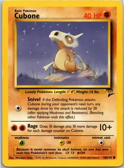 Pokemon 2000 Cubone Common Base Set 2 BS2 070/130 MP/HP - Image 1