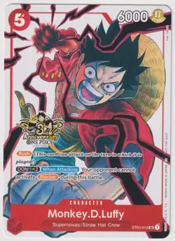 Monkey D Luffy ST01-012 3rd Anniversary NM One Piece TCG English - Image 1