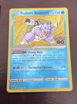 Pokemon Genuine Radiant Blastoise Holo Card Pokemon Go 018/078 In Cover. Excella - Image 1