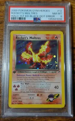 Rocket's Moltres 12/132 1st Edition PSA 8 Black Dot Error Pokemon Card Graded - Image 1