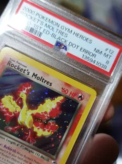 Rocket's Moltres 12/132 1st Edition PSA 8 Black Dot Error Pokemon Card Graded - Image 3