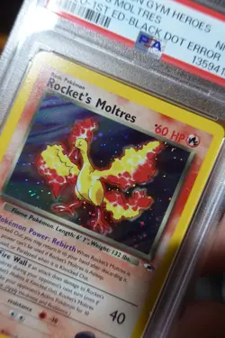 Rocket's Moltres 12/132 1st Edition PSA 8 Black Dot Error Pokemon Card Graded - Image 4
