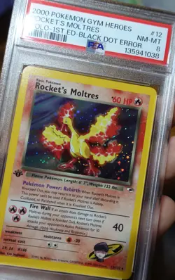 Rocket's Moltres 12/132 1st Edition PSA 8 Black Dot Error Pokemon Card Graded - Image 5