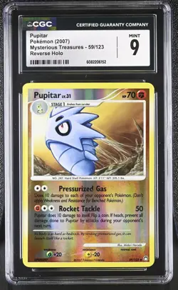 CGC 9 MINT Pupitar 2007 Mysterious Treasures 59/123 Reverse Holo Pokemon Card - Image 1