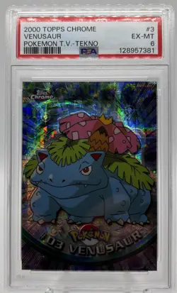 2000 Pokemon Topps Chrome TV Venusaur #3 Tekno Holo PSA 6 EX-MT POP 5 - Image 1