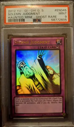 2012 Yugioh Gold Series Haunted Mine Solemn Judgment Ghost Rare PSA 9 Pop 53 🔥 - Image 1