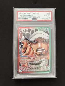 Trafalgar Law Alt Art Leader OP01-002 Errata One Piece ENG Romance Dawn PSA 10 - Image 1