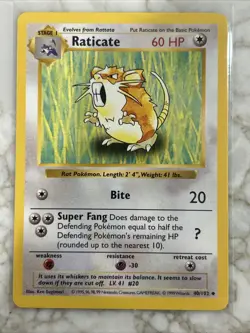 1999 Pokemon Base Set 1st Shadowless Raticate 40/102 NM/ - Image 1