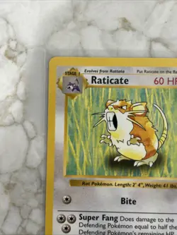 1999 Pokemon Base Set 1st Shadowless Raticate 40/102 NM/ - Image 2