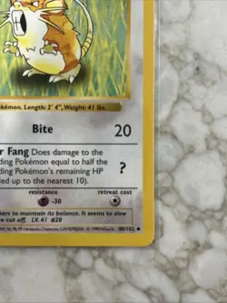 1999 Pokemon Base Set 1st Shadowless Raticate 40/102 NM/ - Image 4