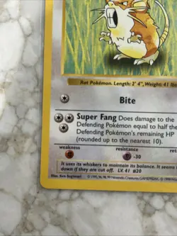 1999 Pokemon Base Set 1st Shadowless Raticate 40/102 NM/ - Image 5