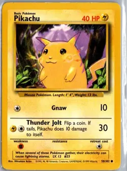 Pokemon TCG Pikachu Base Set 58/102 Unlimited Wizards Base Set MP - Image 1