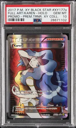 2017 POKEMON XY BLACK STAR PROMO #XY177A FULL ART/KAREN PSA 10 - Image 1