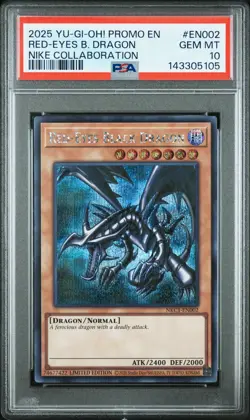 2025 YU-GI-OH! NIKE COLLABORATION PROMO #EN002 RED-EYES BLACK DRAGON PSA 10 - Image 1