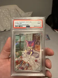 2025 POKEMON WHT EN-WHITE FLARE ILLUSTRATION RARE #136 PURRLOIN PSA 9 - Image 1