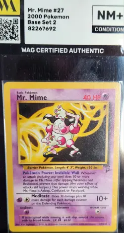 WAG CERTIFIED NM+ Mr. Mime 27/130 Non Holo Rare Base Set 2 Vintage Pokemon Tcg - Image 1