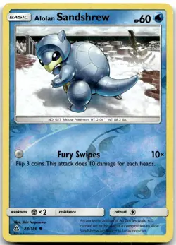 Pokemon Alolan Sandshrew Ultra Prism SM05 #28/156 Common Reverse Holo LP - Image 1