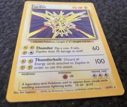Pokemon TCG Zapdos Base Set Holo Rare Card 16/102 ( MINT PACK FRESH)Never Played - Image 3