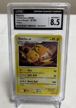 CGC 8.5 Raichu 2008 Stormfront 8/100 Holo Pokemon Card - Image 1
