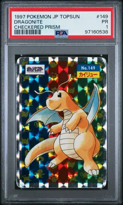 1997 POKEMON JAPANESE TOPSUN CHECKERED PRISM #149 DRAGONITE PSA 1 - Image 1