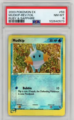 Pokemon Mudkip EX Ruby & Sapphire Reverse Holo #59 PSA 8 - Image 1