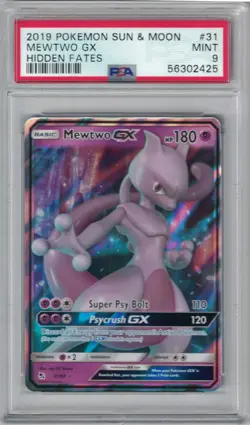 2019 Pokemon Sun & Moon Hidden Fates 31/68 Mewtwo GX PSA 9 Mint - Image 1