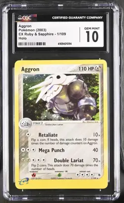 Pokemon Vintage CGC GEM Mint 10 EX Ruby & Sapphire Holo Aggron 1/109 POP 9! - Image 1
