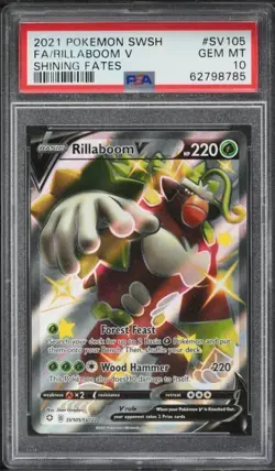 PSA 10 2021 Sword & Shield Shining Fates Rillaboom V SV105/SV122 Full Art - Image 1