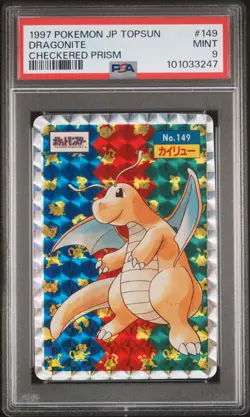 1997 POKEMON JPN TOPSUN CHECKERED PRISM #149 DRAGONITE PSA 9 - Image 1