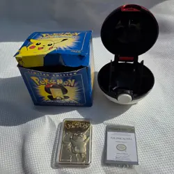 Pokemon Limited Edition 23K Gold-Plated Pikachu Trading Card w/ Poke Ball & Box - Image 3