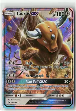 2017 Pokemon Sun & Moon Tauros GX 100/149 Holo Rare NM - Image 1