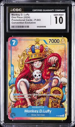 2024 ONE PIECE #P-043 MONKEY D. LUFFY CGC 10 GEM MINT - Image 1