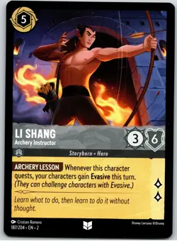 #187 Li Shang - Archery Instructor Uncommon PLAYSET x4 2023 Lorcana Floodborn 4x - Image 2
