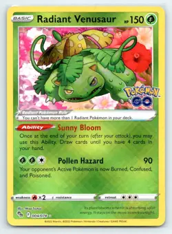 Pokemon Radiant Venusaur Pokemon GO PGO RADIANT RARE 004/078 NM - Image 1