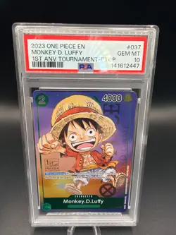 2023 One Piece Promo Monkey D Luffy #P-037 1st Anniversary Tournament PSA 10 GEM - Image 1