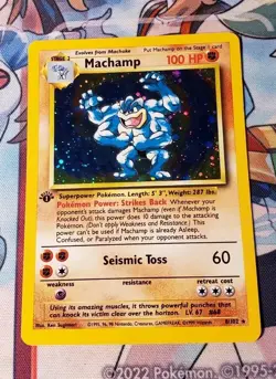 1999 Pokemon Card TCG Machamp 8/102 Base Set 1st Edition Holo LP/NM Vintage - Image 2