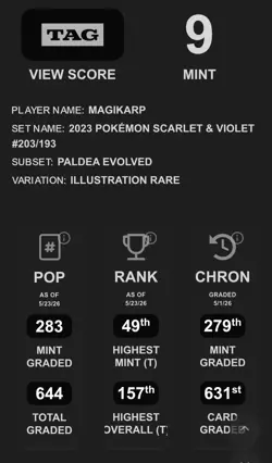 TAG 9 2023 Pokemon Paldea Evolved Magikarp 203/193 Illustration Rare IR - Image 3