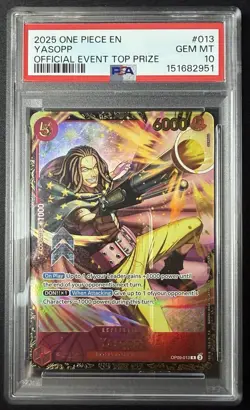 ONE PIECE YASOPP 2025 PROMOS OFFICIAL EVENT TOP PRIZE #013 PSA 10 - Image 1