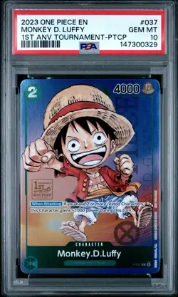 One Piece Card Monkey D. Luffy P-037 1ST Anniversary PTCP ENG PSA 10 GEM MINT - Image 1