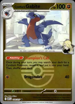 Cynthia's Gabite (Poke Ball) 110/217 Ascended Heroes Pokemon Reverse Holo NM - Image 1