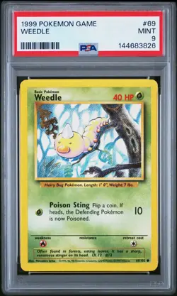 1999 POKEMON BASE SET UNLIMITED #69 WEEDLE PSA 9 - Image 1