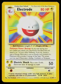 ELECTRODE 21/102 RARE BASE SET UNLIMITED POKEMON LP - Image 1