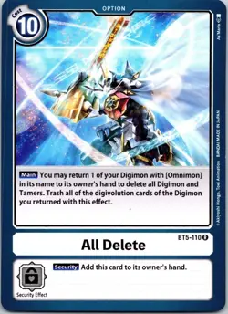 All Delete BT5-110 Black Rare Option Digimon Card CCG - Image 1