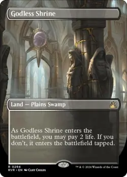 MTG English Godless Shrine (Borderless) NM Normal Ravnica Remastered - Image 1