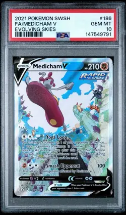 Pokemon TCG Medicham v 186 Evolving Skies Holo Ultra Rare PSA 10 - Image 1