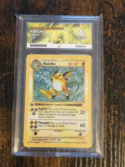 Raichu ACE Grading 6 Base Set 1st Edition Shadowless #14 Pokemon 1999 Holo Rare - Image 1