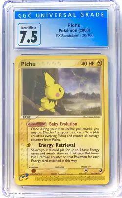 2003 Pokemon EX Sandstorm Pichu Non-Holo Rare 20/100 CGC 7.5 Near Mint + - Image 1