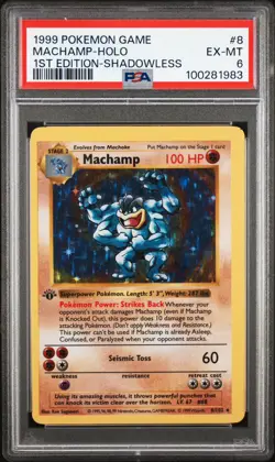 Miscut Error 1st Edition Shadowless Machamp 8/102 Base Set Pokemon Card - Image 1